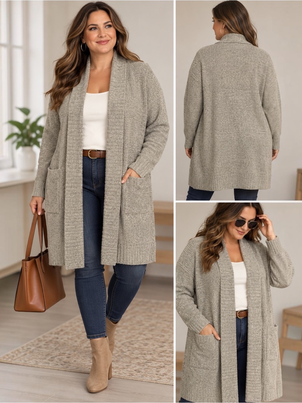 Rafaella Cardigan Womens 1X NWT Long Open Front Marled Knit Pockets Plus Size